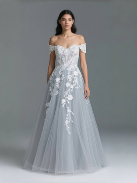 Shop 2025 ANNAKOO Light Gray Off The Shoulder Appliques Wedding Dress Under 228