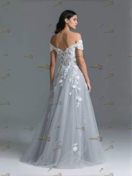 Shop 2025 ANNAKOO Light Gray Off The Shoulder Appliques Wedding Dress Under 228