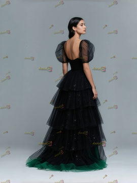 Shop 2025 ANANKOO Puffy Sleeve Square Black Lace Tulle Green Wedding Dress Under 249