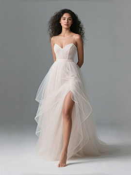 Shop 2025 ANNAKOO Spaghetti Straps Tulle A Line Slit Wedding Dress Under 156