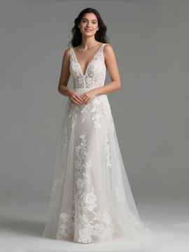 Shop 2025 V Neck Backless A Line Lace Tulle Wedding Dress Under 189