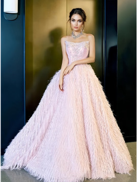 Shop 2025 ANNAKOO  Pink Beading Strapless A Line Prom Dress Under 299