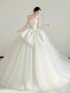 Shop 2025 ANNAKOO Ball Gown Satin Strapless Bow Tulle Wedding Dress Under 198