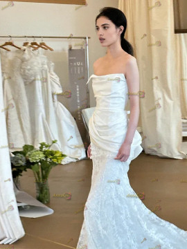 Shop 2025 ANNAKOO Satin Sheath Column Satin Lace Wedding Dress Under 168