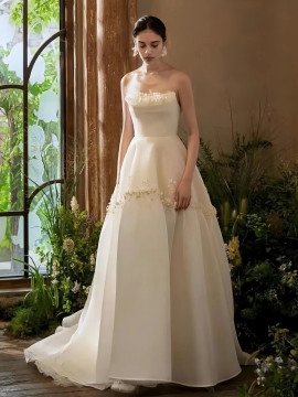 Shop 2025 ANNAKOO Tulle Strapless Flower A Line Wedding Dress Under 189