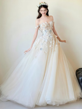 Shop 2025 ANNAKOO A Line Off The Shoulder Tulle Flower Appliques Wedding Dress Under 228
