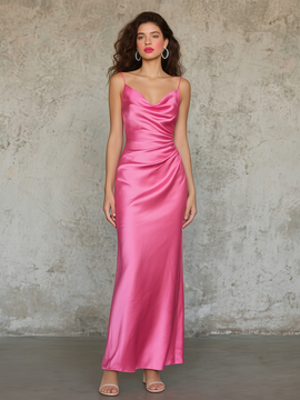 Shop 2025 ANNAKOO Spaghetti Straps Sheath Coumn Satin Pink Prom Dress Under 95