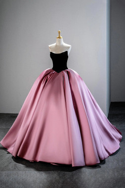 Shop 2025 ANNAKOO Black Velvet & Pink Satin Ball Gown Prom Dress Under 169