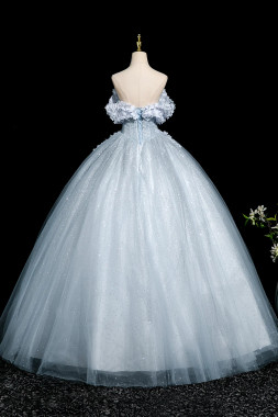 Shop 2025 ANNAKOO Gray Blue Tulle Flowers Ball Gown Prom Dress Under 168