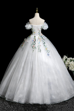 Shop 2025 ANNAKOO Off The Shoulder White Floral Tulle Prom Dress Under 179