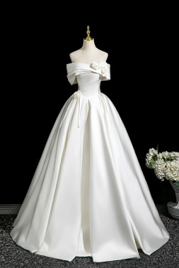 Shop 2025 ANNAKOO Off The Shoulder Satin Flower A Line White Wedding Dress Under 178