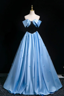 Shop 2025 ANNAKOO Blue Off The Shoulder Satin Butterfly A Line Prom Dress Under 189