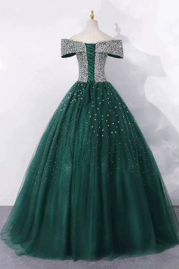 Shop 2025 ANNAKOO Green Beading Tulle Off The Shoulder Sparkle Prom Dress Under 189