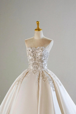 Shop 2025 ANNAKOO Ivory Strapless Beading Satin Ball Gown Wedding Dress Under 219