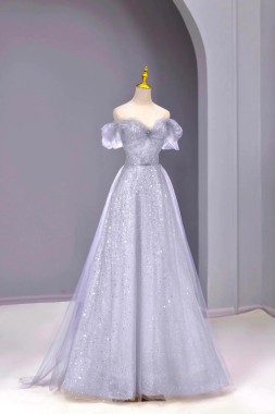 Shop 2025 ANNAKOO Gray Tulle Sequins Off The Shoulder Spark Prom Dress Under 169