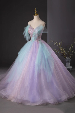 Shop 2025 ANNAKOO Lilac & Blue Tulle Ombre Sequin A Line Prom Dress Under 169
