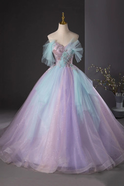 Shop 2025 ANNAKOO Lilac & Blue Tulle Ombre Sequin A Line Prom Dress Under 169