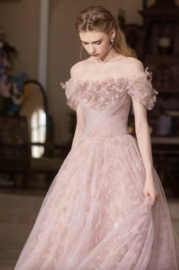 Shop 2025 ANNAKOO Off The Shoulder Floral Pink Tulle Prom Dress Under 169