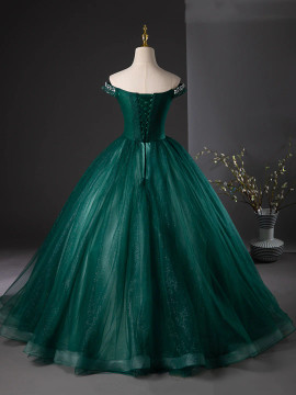 Shop 2025 ANNAKOO Dark Green Tulle Sequins Beading Off The Shoulder Prom Dress Under 179