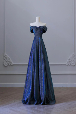 Shop 2025 ANNAKOO Blue Off the Shoulder Glitter A-Line Sequin Prom Dress Under 139