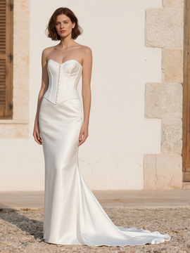 Shop 2025 ANNAKOO Swettheart Corset Satin Trumpet Mermaid Wedding Dress Under 199