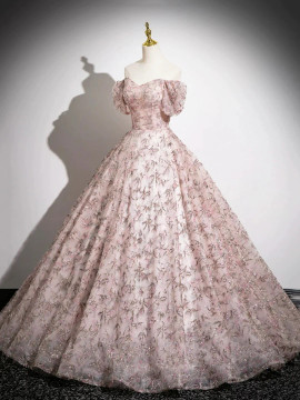 Shop 2025 ANNAKOO Pink Tulle Sequins Off The Shoulder Prom Dress Under 189