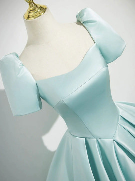 Shop 2025 ANNAKOO Green Short Sleeve Satin Square A Line Prom Dress Under 169