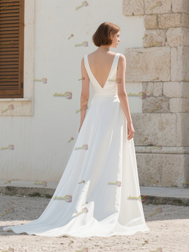 Shop 2025 ANNAKOO V Neck Beading A Line Satin Wedding Dress With Slit Under 189