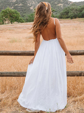Lace Spaghetti Straps Backless Long Beach Wedding Dress 