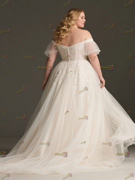 Shop 2025 ANNAKOO Off The Shoulder Tulle A Line Appliques Plus Size Wedding Dress Under 189