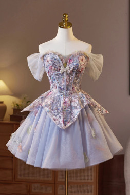 Shop 2025 ANNAKOO Light Purple Tulle Floral Short Homecoming Dress Under 155