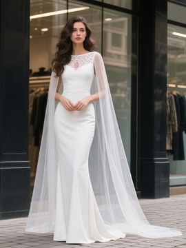 Shop 2025 ANNAKOO Scoop Trumpet Mermaid Shawl Satin Wedding Dress Under 198