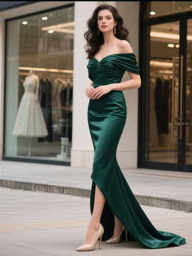 Shop 2025 ANNAKOO Green Off The Shoulder Trumpet Mermaid Prom Dress Under 149