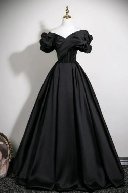 Shop 2025 ANNAKOO Black Off the Shoulder A-Line Satin Ruffles Prom Dress Under 189