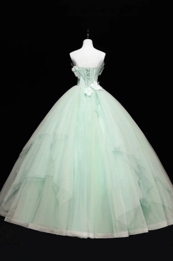 Shop 2025 ANNAKOO Green Tull Applique Ball Gown Strapless Prom Dress Under 189