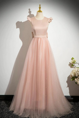 Shop 2025 ANNAKOO Pink Satin Tulle Scoop A Line Bow Prom Dress Under 139