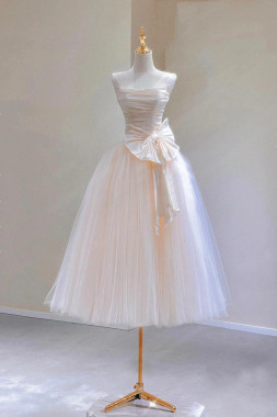 Shop 2025 ANNAKOO Champagne Strapless Tulle Short A-Line Party Dress Under 129