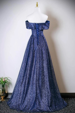 Shop 2025 ANNAKOO Navy Blue Sequin A Line Off The Shoulder Prom Dress Under 138
