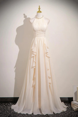 Shop 2025 ANNAKOO  Champagne Halter Ruffles A Line Chiffon Prom Dress Under 149