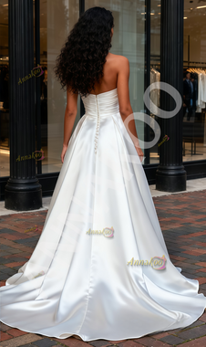 Shop 2025 ANNAKOO Crystal Beading Sweetheart Satin A Line Wedding Dress Under 189