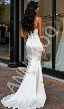 Shop 2025 ANNAKOO Spaghetti Straps Ruched Satin Trumpet Mermaid Wedding Dress Under 178