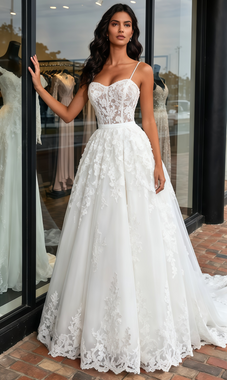 Shop 2025 ANNAKOO Spaghetti Straps Lace A Line Tulle White Wedding Dress Under 189