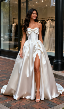 Shop 2025 ANNAKOO Sweetheart A Line Bow Corset Satin Wedding Dress With Slit Under 198