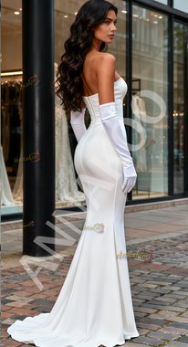 Shop 2025 ANNAKOO Sweetheart Satin Trumpet Mermaid Satin Simple Wedding Dress Under 159