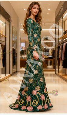 Shop 2025 ANNAKOO Long Sleeve Off The Shoulder Green Embroidery Flower Prom Dress Under 189