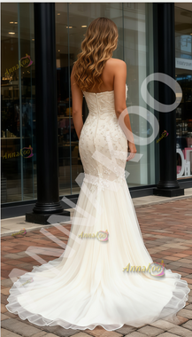 Shop 2025 ANNAKOO White Strapless Trumpet Mermaid Lace Beading Prom Dress Under 289