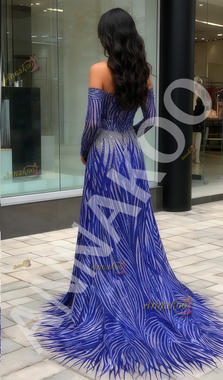 Shop 2025 ANNAKOO Royal Blue Off The Shoulder Sequin Prom Dress With Slit Under 249