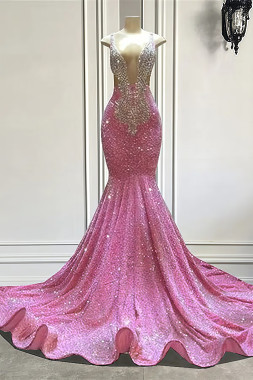 Shop 2025 ANNAKOO Mermaid Sleeveless Beads V-Neck Pink Prom Dress Under 199