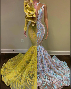 Shop 2025 ANNAKOO Long Sleeve Ruffle Sequins Mermaid Prom Dress Under 218