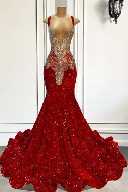 Shop 2025 ANNAKOO Beads Sequins Red Spaghetti Straps Mermaid Evening Dress  Under 238